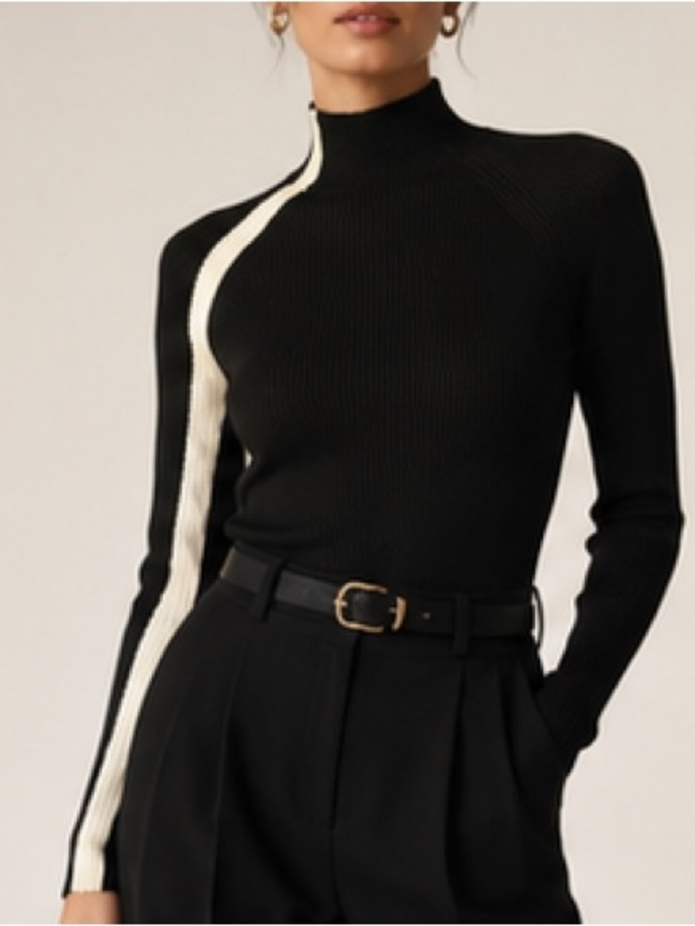 NWT Cider Mock Neck Black Sweater Ivory Asymmetrical Racing Stripe Ribbed XL
